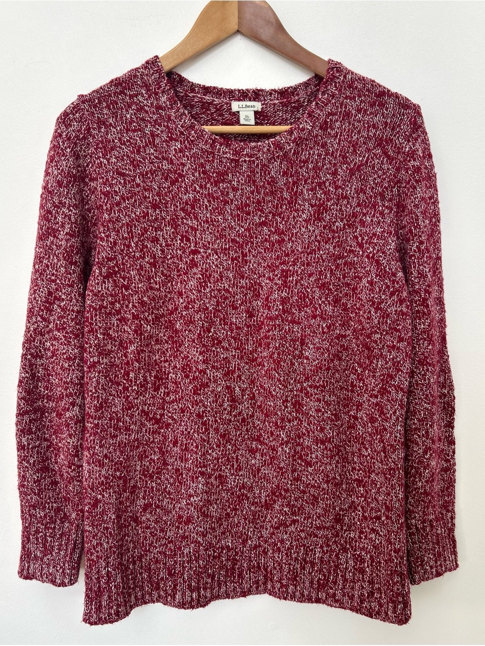 L.L.Bean Marled Red Crewneck Cotton Sweater Women’s XL Petite Cozy Knit